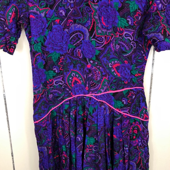 Vintage 1980s Purple Paisley Dress Sz 4 - Picture 10 of 16